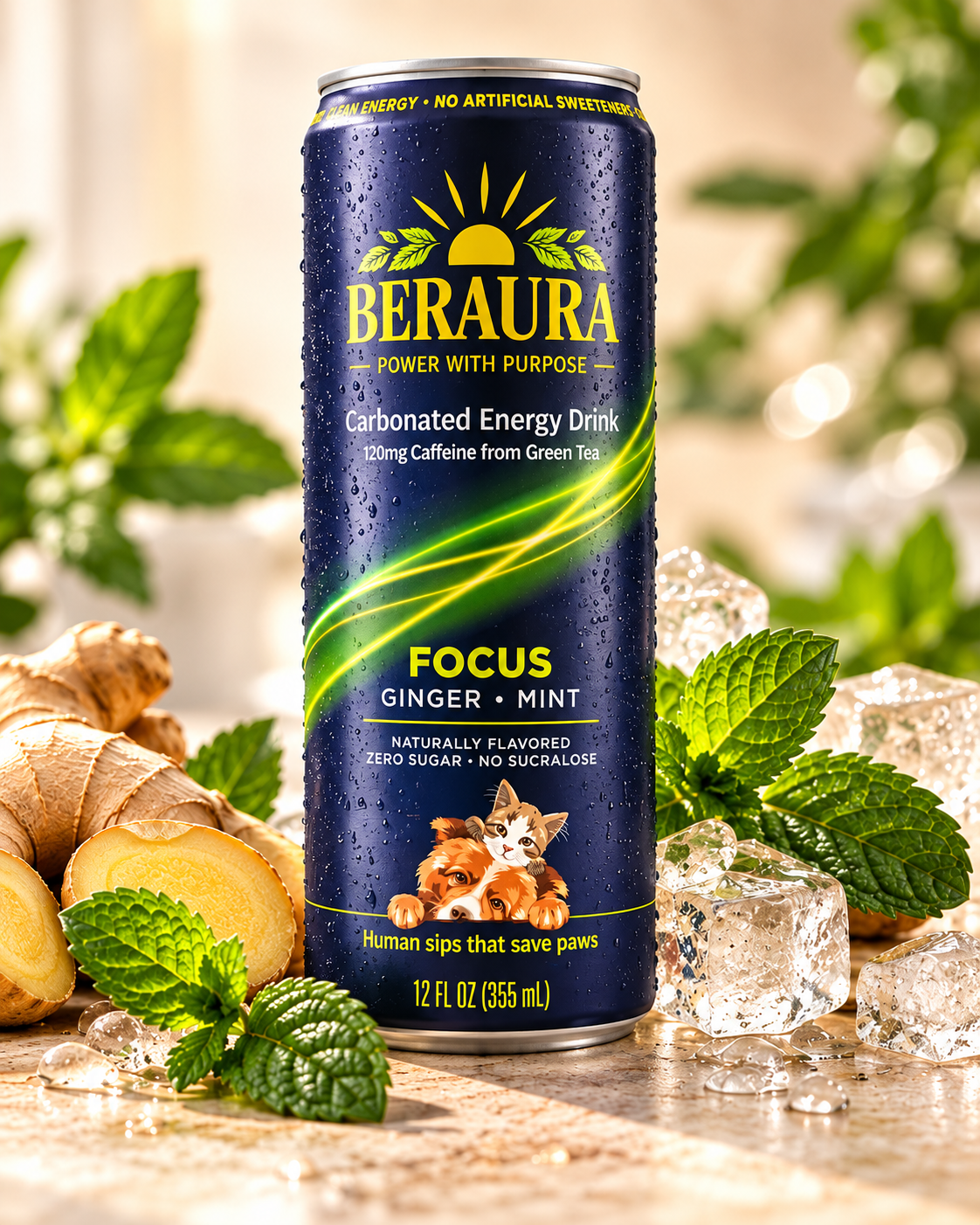 BERAURA FOCUS Ginger Mint Carbonated Energy Drink