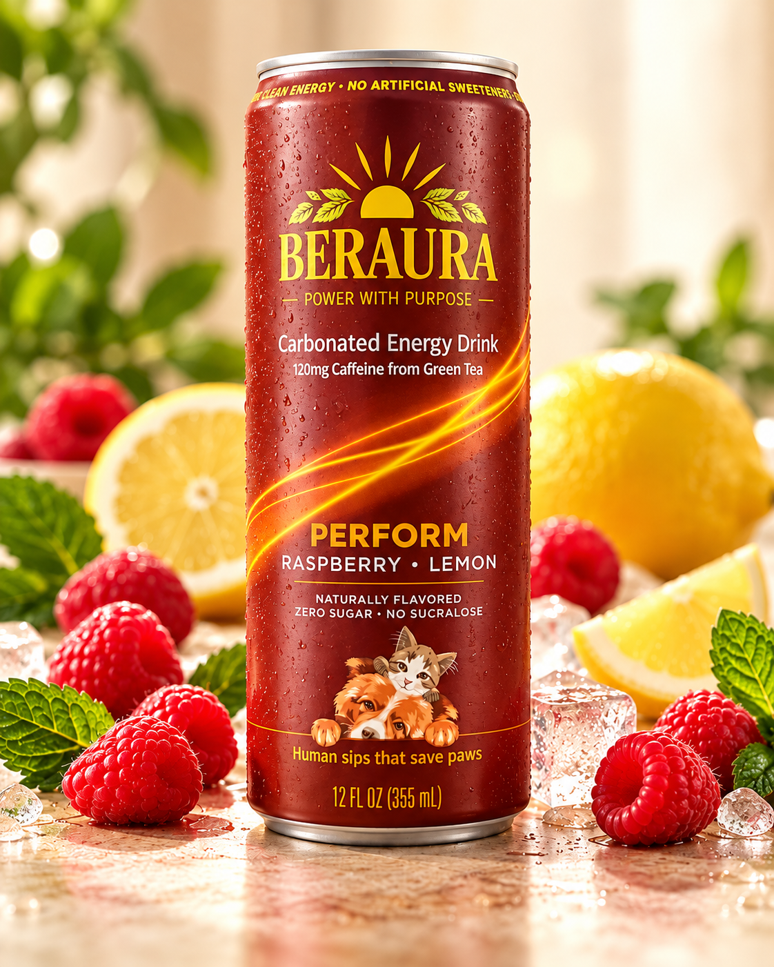 BERAURA PERFORM Raspberry Lemon Carbonated Energy Drink