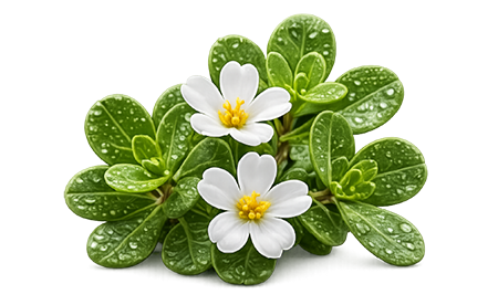 Icon: two white bacopa monnieri flowers with rounded green leaves